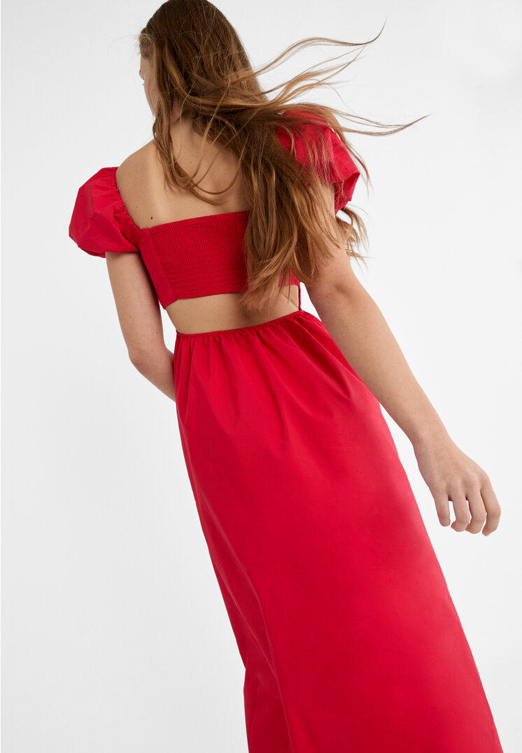 Stradivarius Midi dress with short puff sleeves  Red L (STRADIVARIUS)