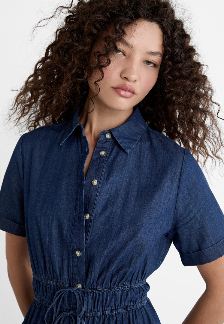Stradivarius Denim midi shirt dress with ties  Blue denim L