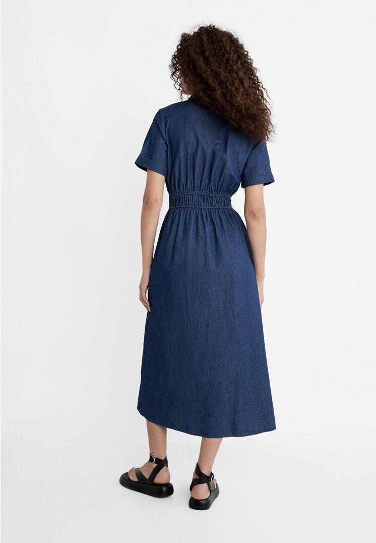 Stradivarius Denim midi shirt dress with ties  Blue denim L