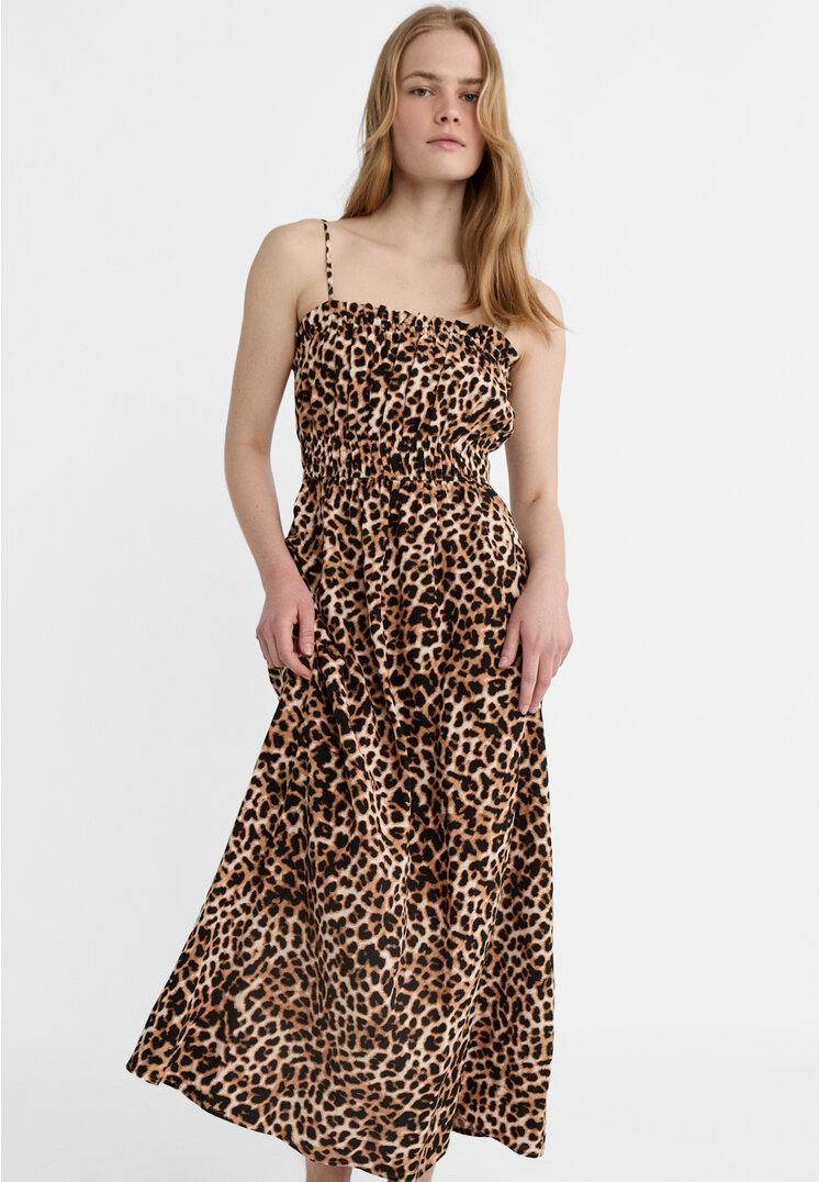

Stradivarius Midikleid mit Leopardenmuster Beige S