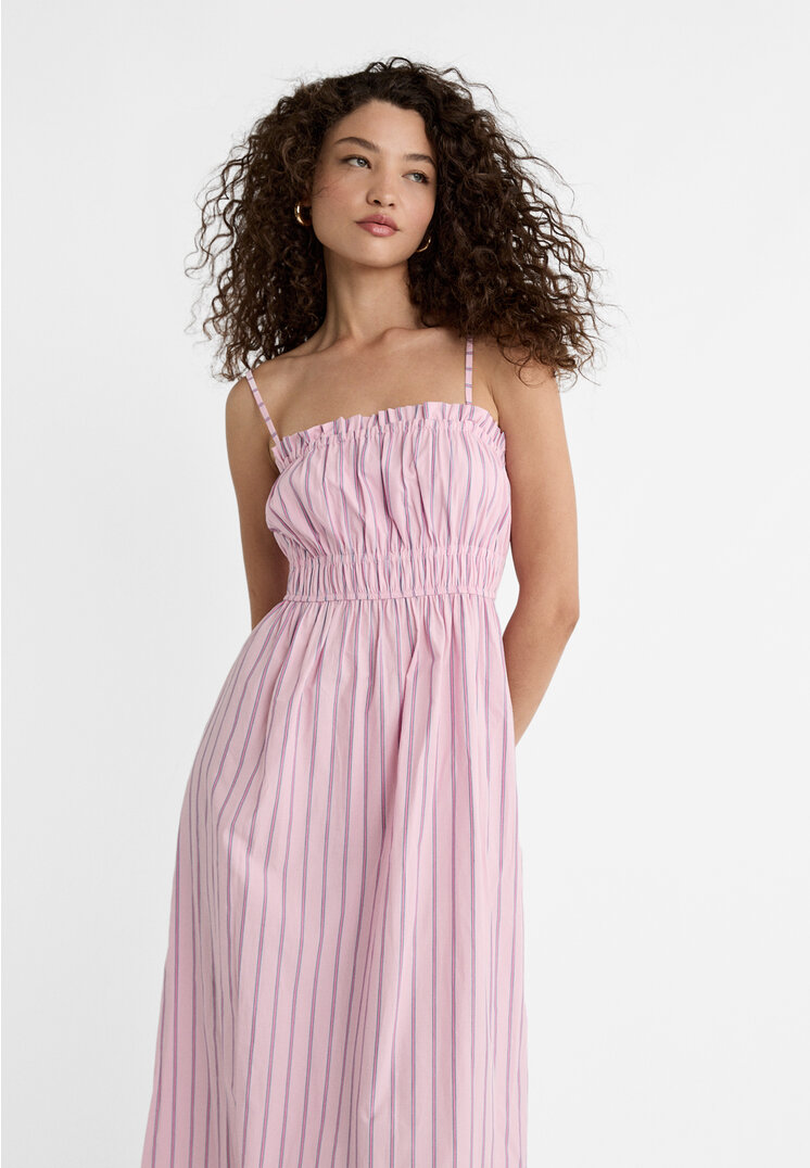 Stradivarius Flowing striped strappy midi dress  Pastel pink M