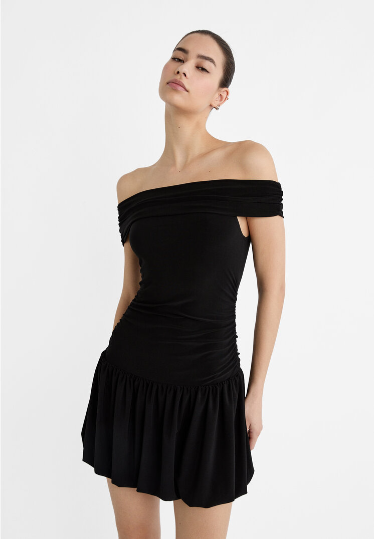 Jersey Poplin Off Shoulder Balloon Dress Black | NA-KD