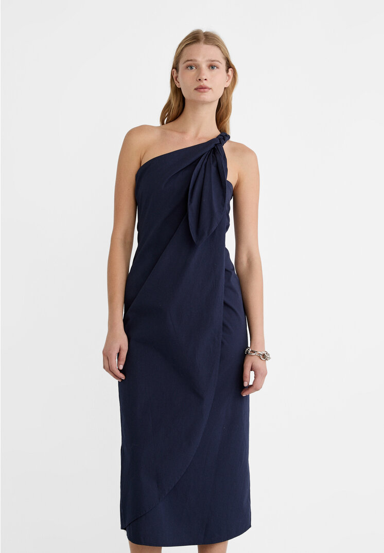 

Stradivarius Asymmetrisches langes Kleid Marineblau XS