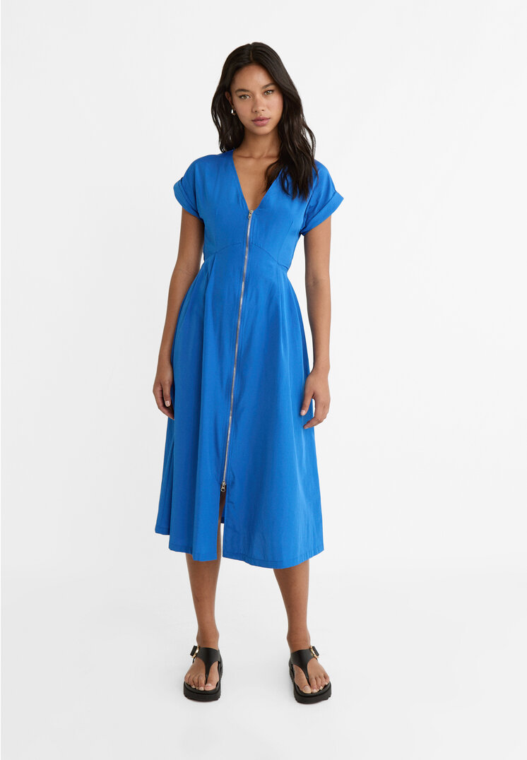 

Stradivarius Midikleid mit Reißverschluss Blau M