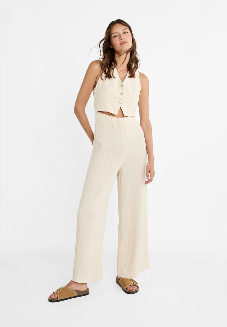 

Stradivarius Jumpsuit mit Weste und Leinenanteil Steingrau XS