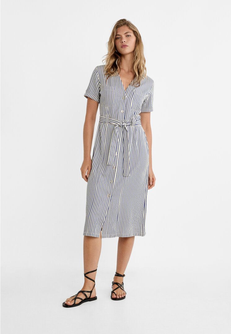 

Stradivarius Midihemdkleid gestreift Mittelblau S