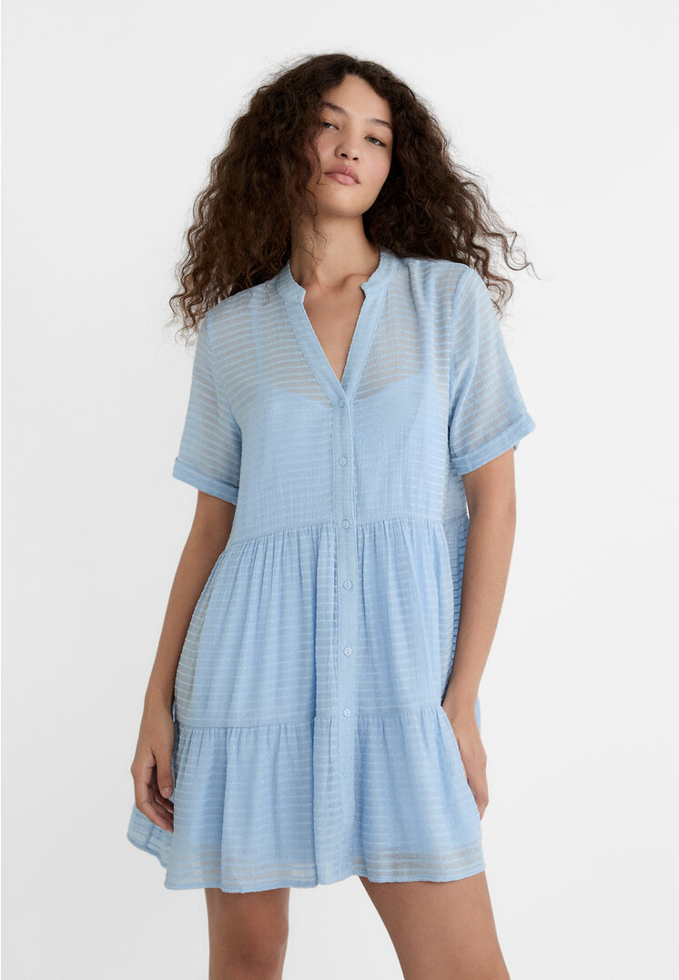 Stradivarius Kurzes, fließendes Hemdkleid Himmelblau S