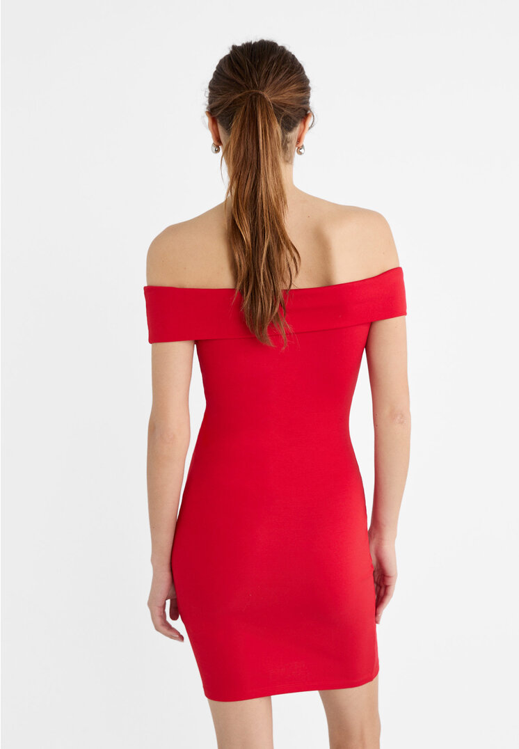 Stradivarius Vestito corto spalle scoperte  Rosso L