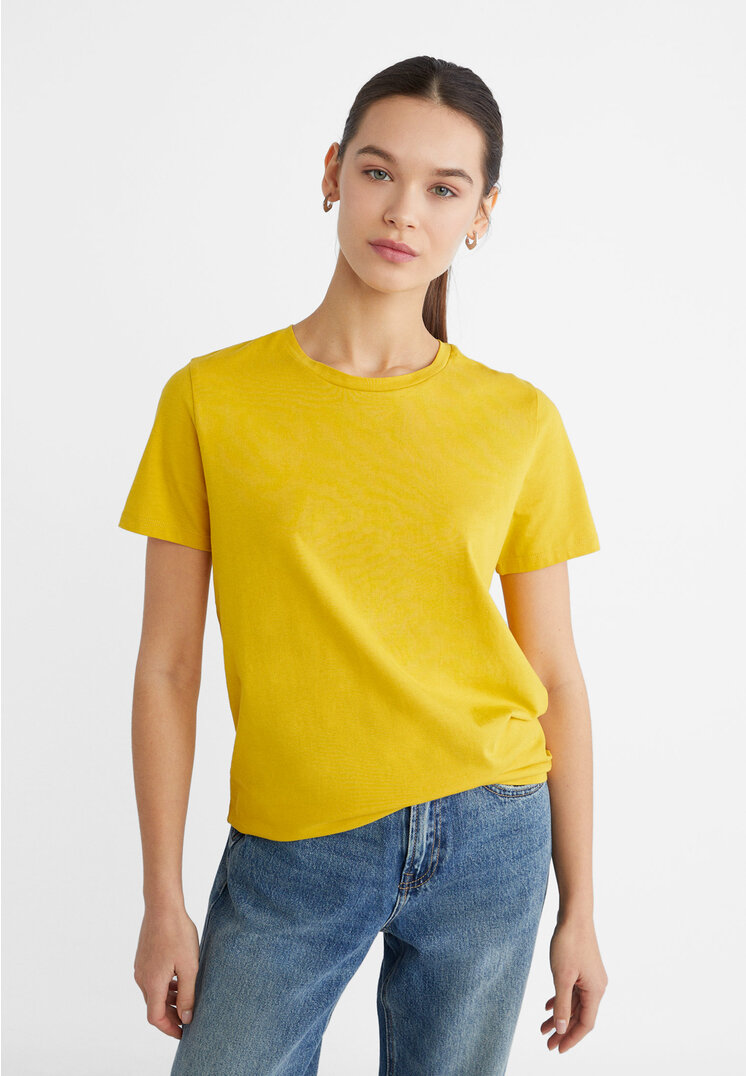 Stradivarius Basic T-Shirt Senf L
