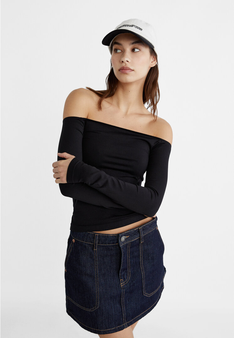 

Stradivarius Top z odkrytymi ramionami Czarny XS