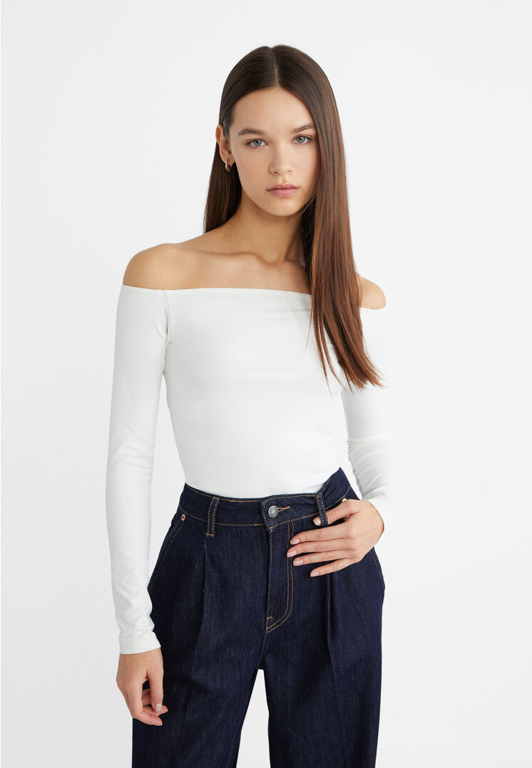 

Stradivarius Top z odkrytymi ramionami Ecru XL