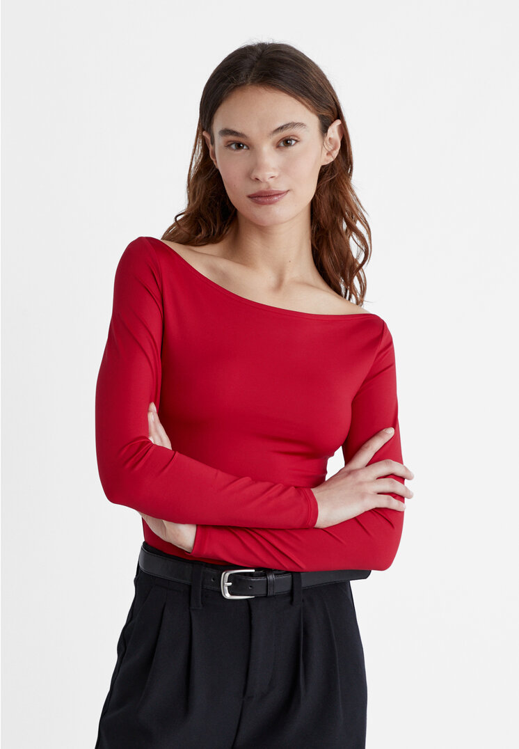 

Stradivarius Shirt mit Bateau-Ausschnitt Rot XS