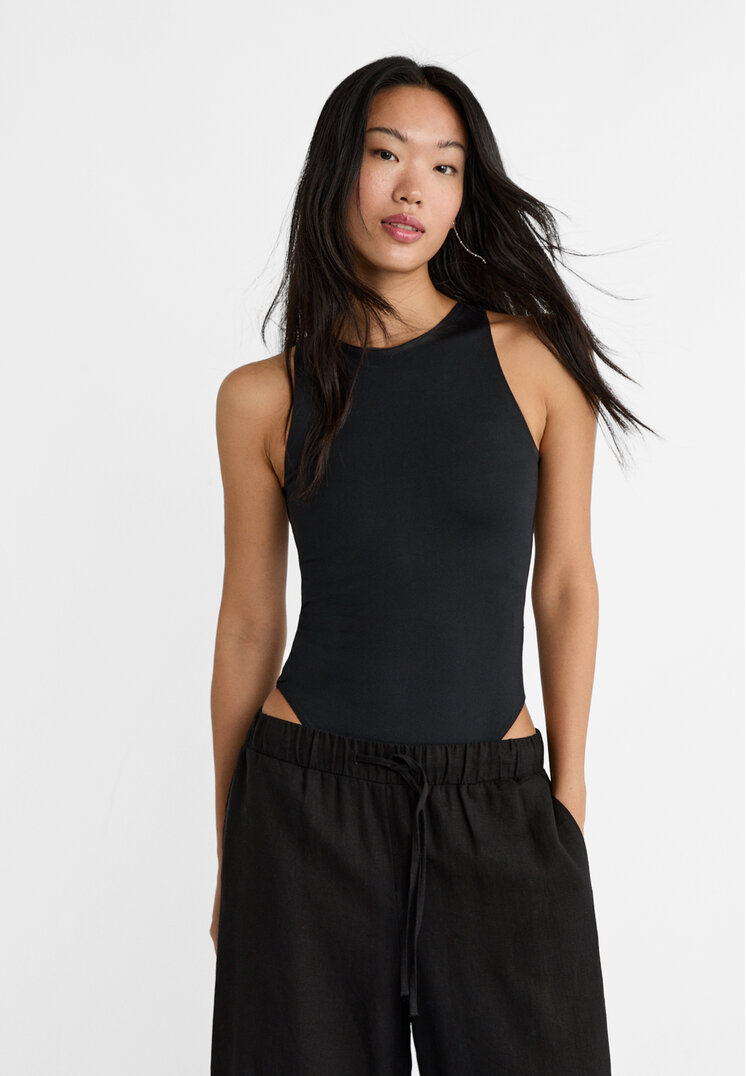 

Stradivarius Body z poliamidu z dekoltem halter Czarny XS