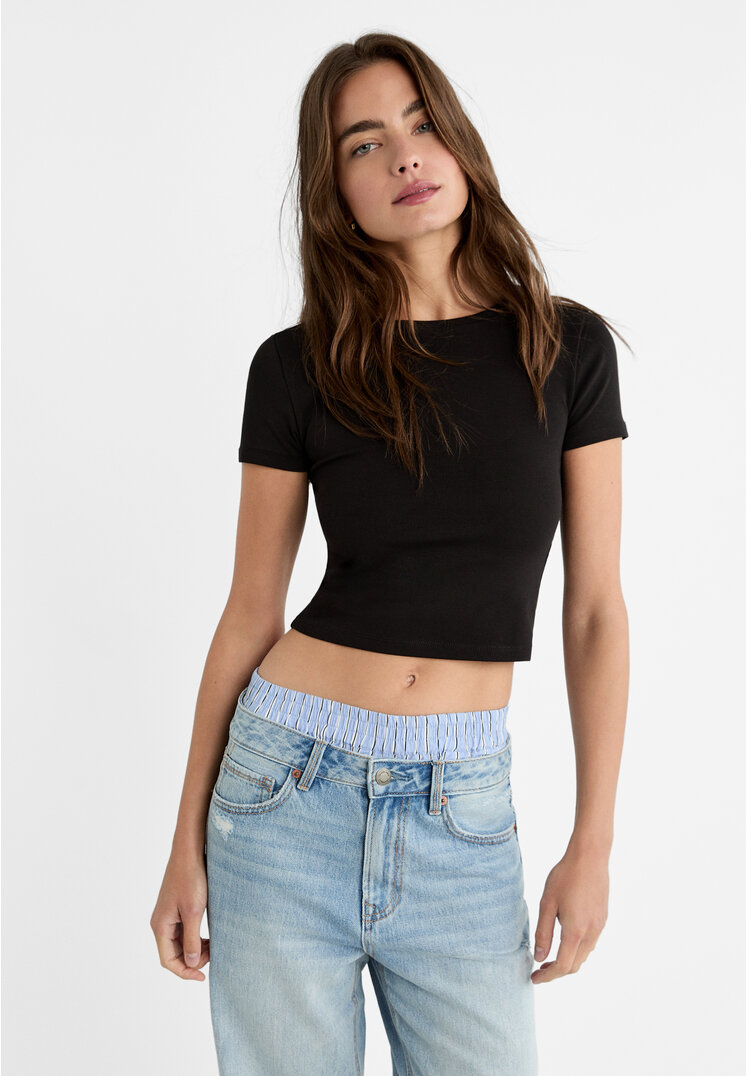 

Stradivarius Cropped T-Shirt aus Baumwolle Schwarz XS