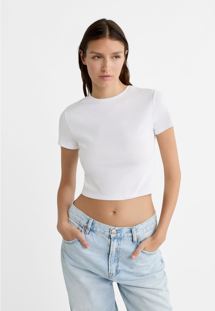 

Stradivarius Cropped T-Shirt aus Baumwolle Weiß S