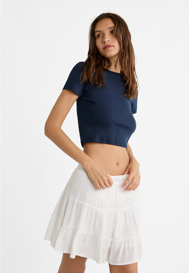 

Stradivarius Cropped T-Shirt aus Baumwolle Marineblau M