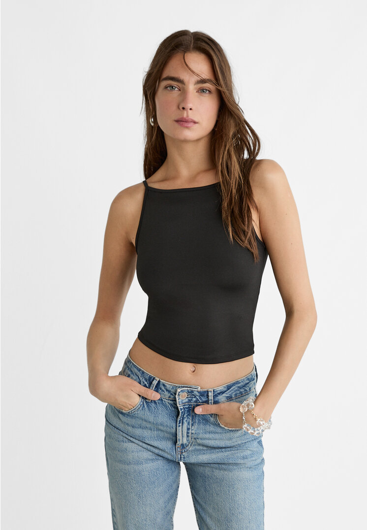 

Stradivarius Trägertop mit freiem Rücken Schwarz L
