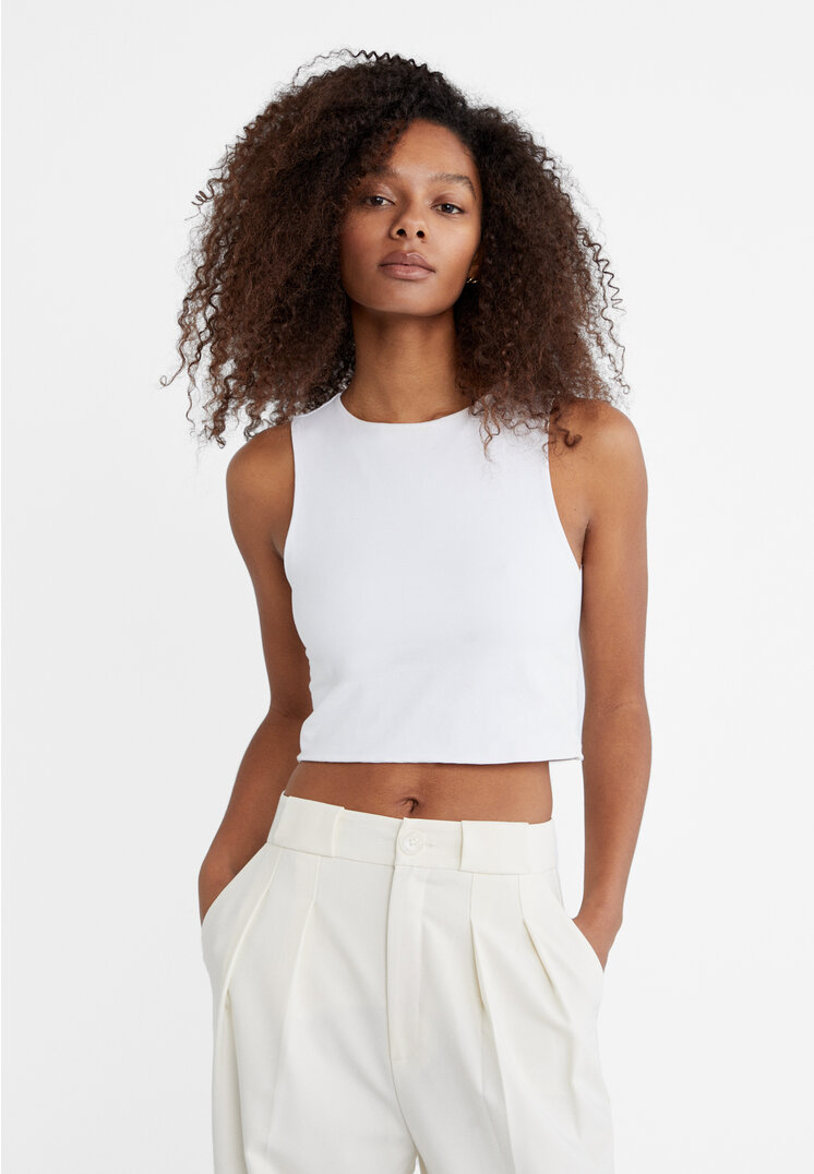 

Stradivarius Ärmelloses Shirt aus Baumwolle Weiß S