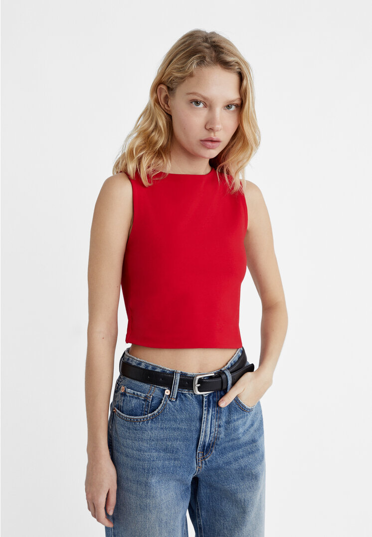 

Stradivarius Ärmelloses Shirt aus Baumwolle Rot S