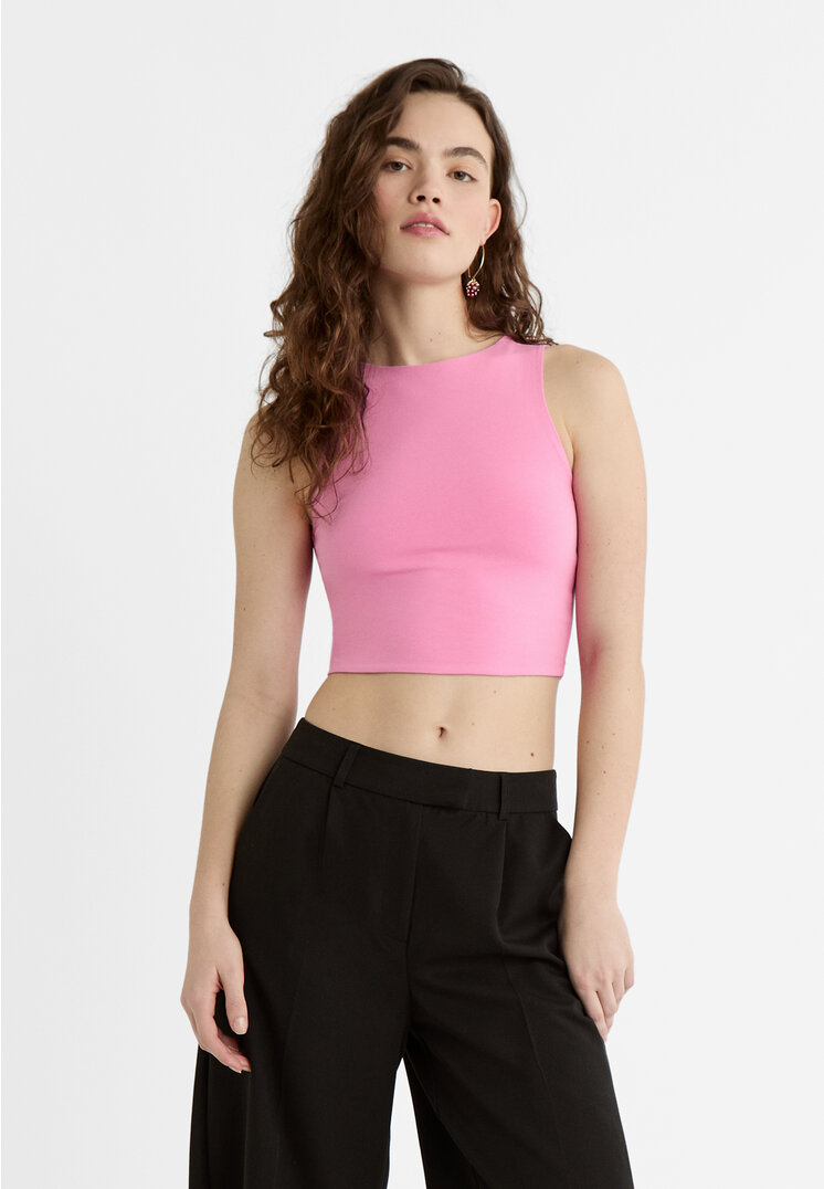 

Stradivarius Ärmelloses Shirt aus Baumwolle Kaugummirosa L