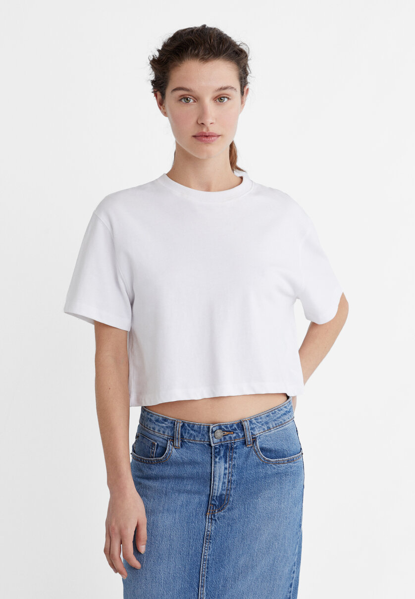 T-shirt cropped en coton épais