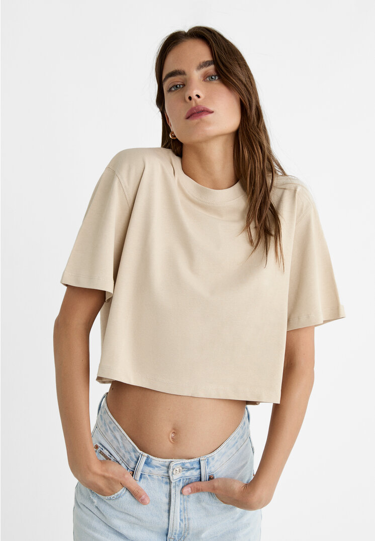 

Stradivarius Cropped-Shirt Heavy Cotton Steingrau L