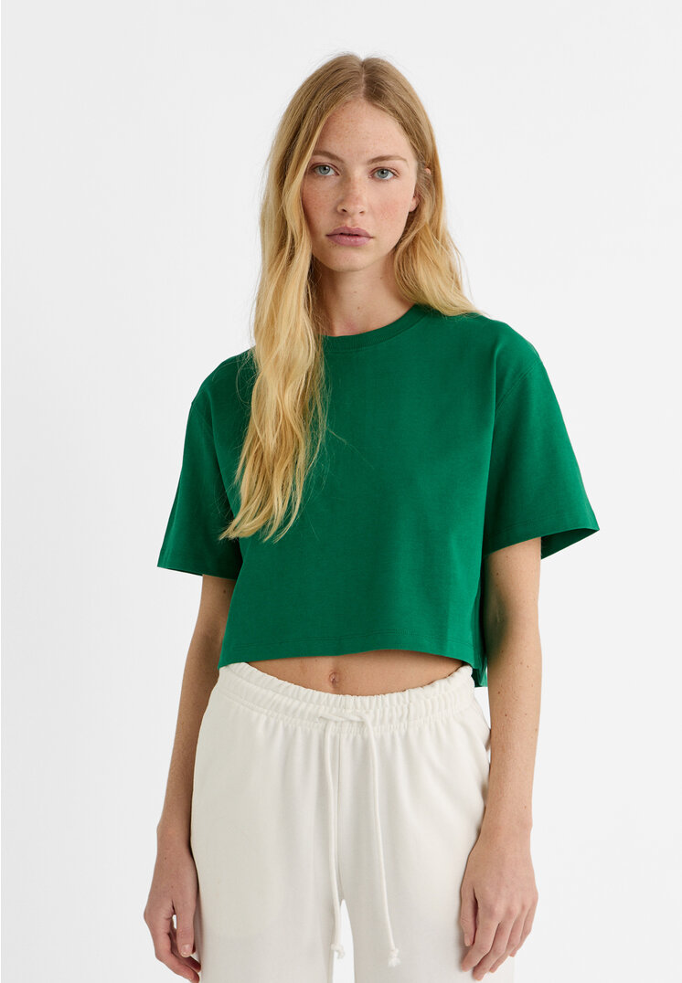 Stradivarius Cropped-Shirt Heavy Cotton Grün XL