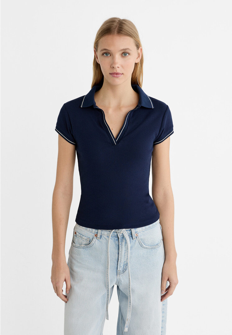 

Stradivarius Poloshirt Kontrast Marineblau XL