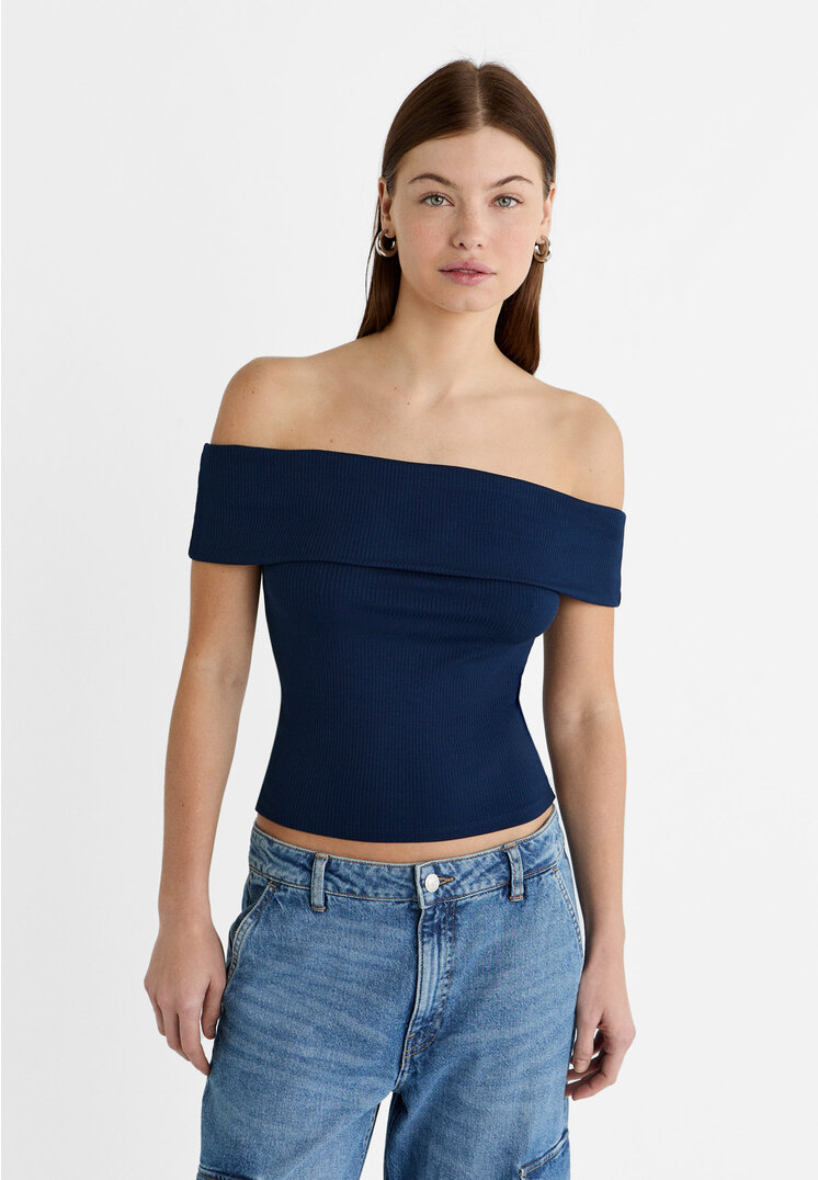Stradivarius Schulterfreies Shirt Marineblau L