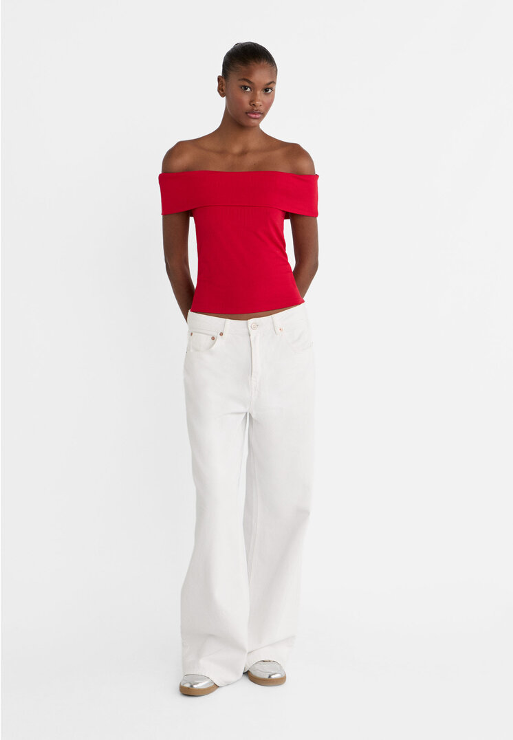 Stradivarius Off-the-shoulder top  Red M
