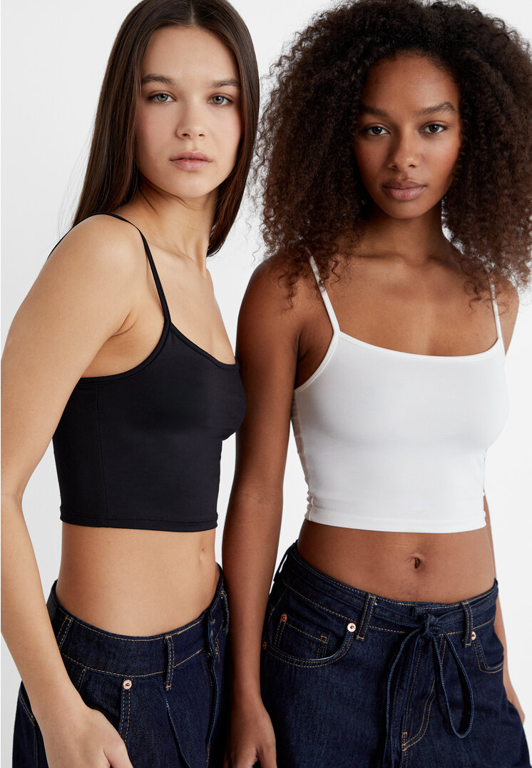 

Stradivarius Doppelpack Cropped-Trägertops Schwarz L