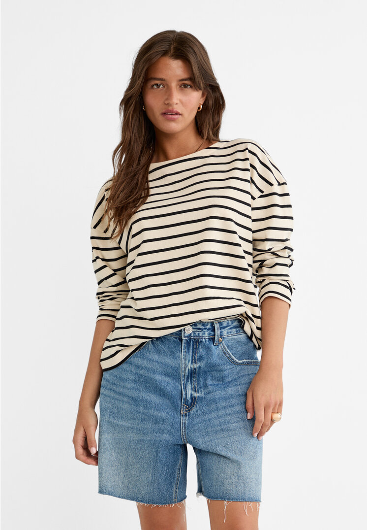 

Stradivarius Streifen-T-Shirt Ecru XL