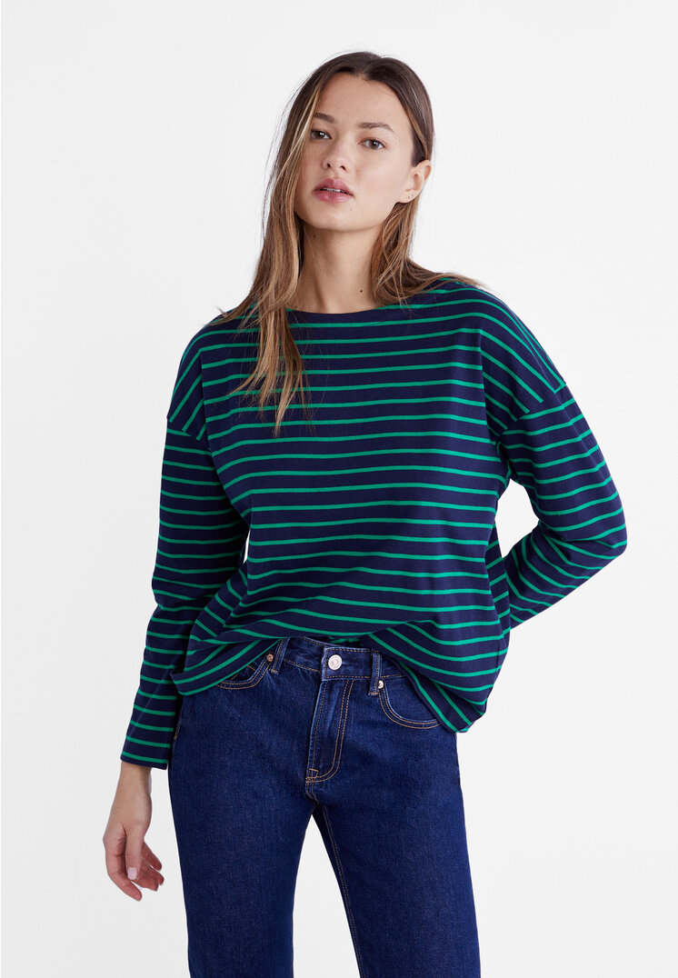 

Stradivarius Streifen-T-Shirt Dunkelblau L