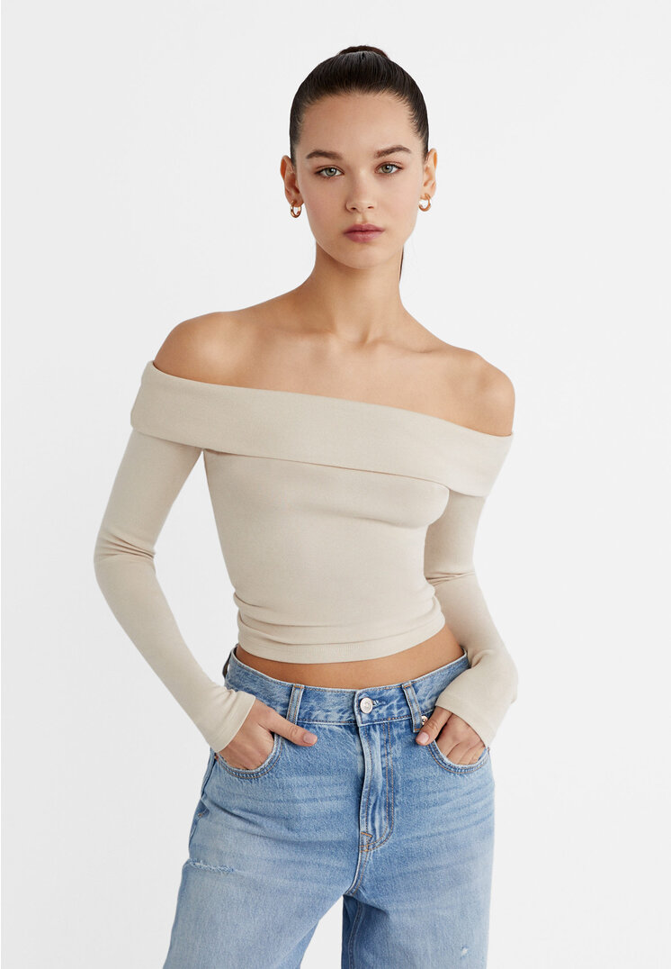 

Stradivarius Top z odkrytymi ramionami Szary XS