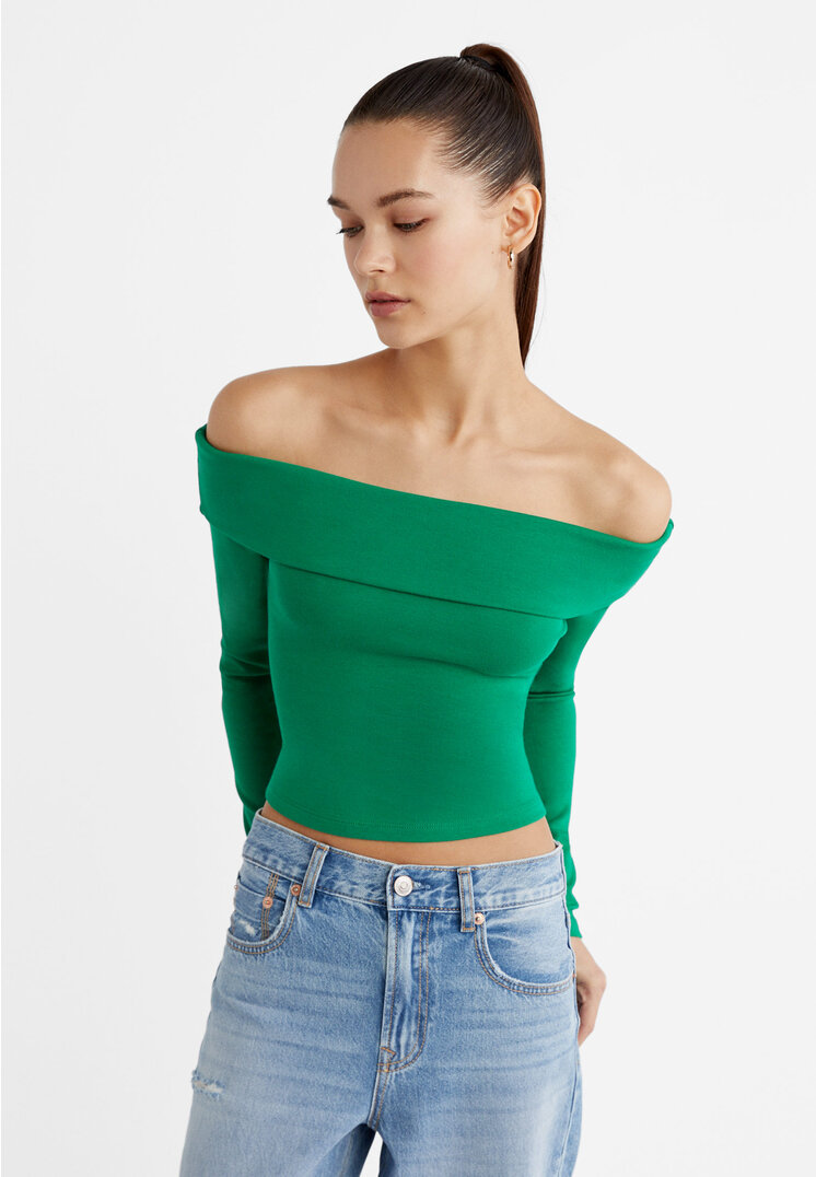 Stradivarius Schulterfreies Shirt Grün L