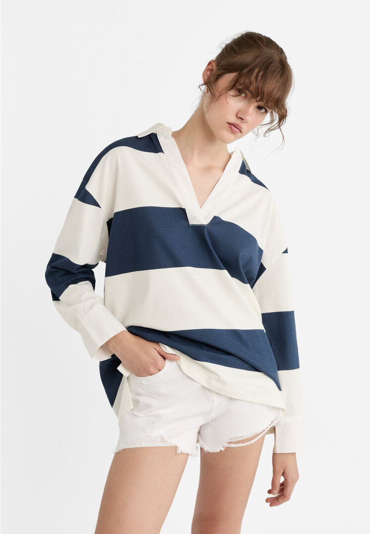 stradivarius oversize blue sea polo xs_wide shirt