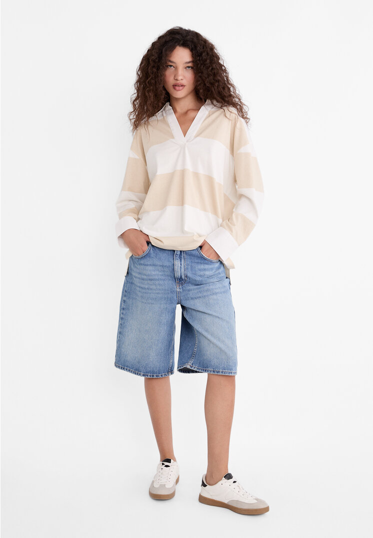 Stradivarius Oversized polo T-shirt  Beige S