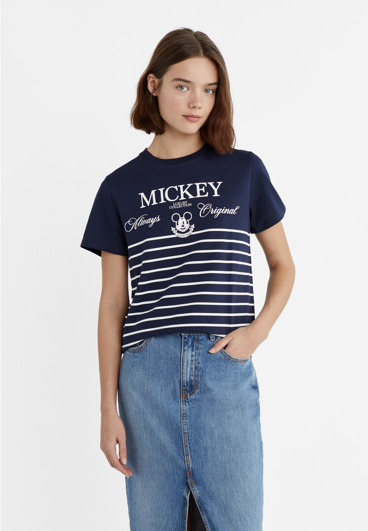 Stradivarius Striped Mickey Mouse T-shirt  Navy blue XS