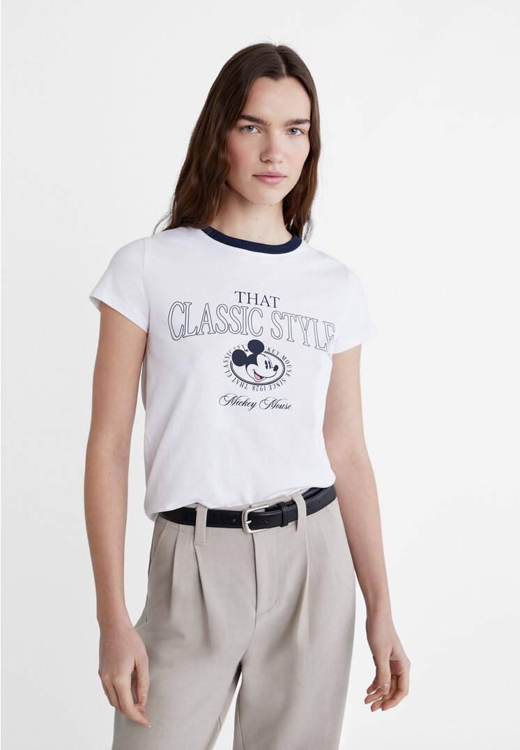 

Stradivarius Shirt mit Mickey Mouse-Motiv Weiß L