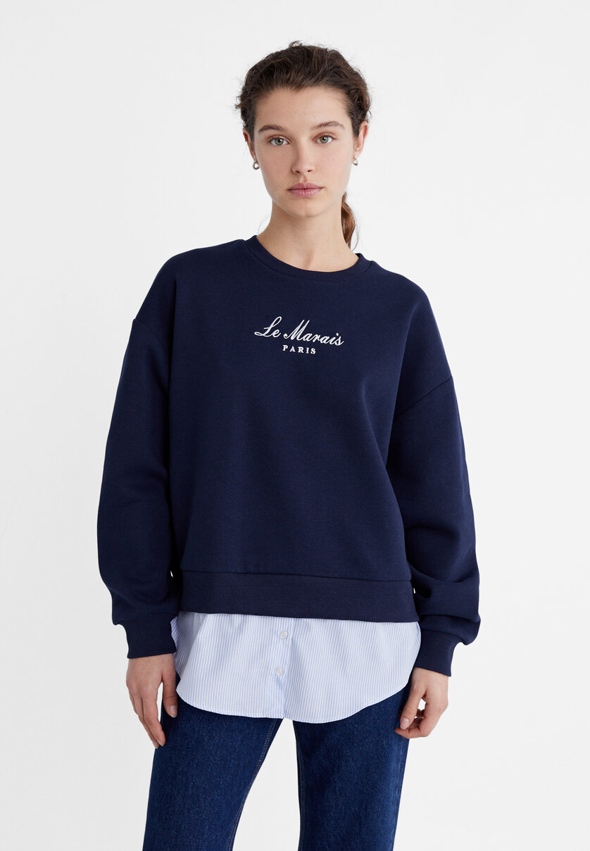 Kontrast işlemeli sweatshirt