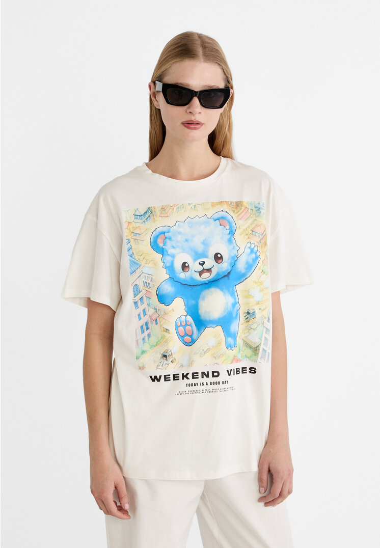 

Stradivarius Oversize-T-Shirt Print Ecru S