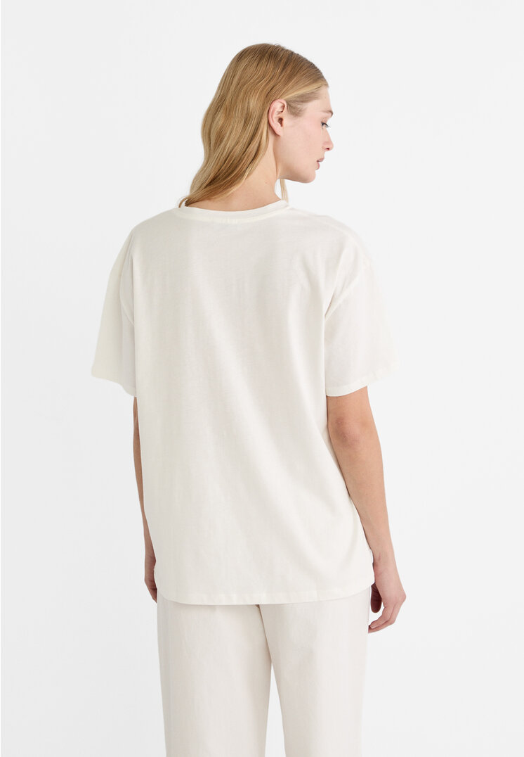 Stradivarius Oversize printed T-shirt  Ecru M
