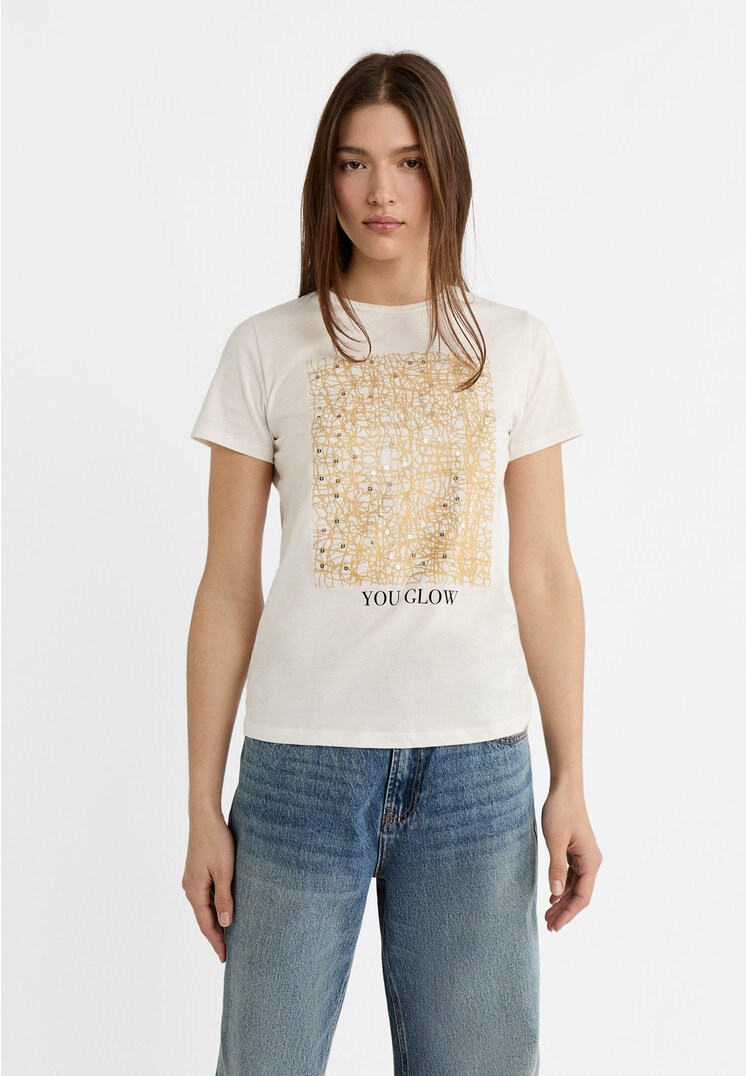 

Stradivarius T-Shirt mit Print Ecru XL