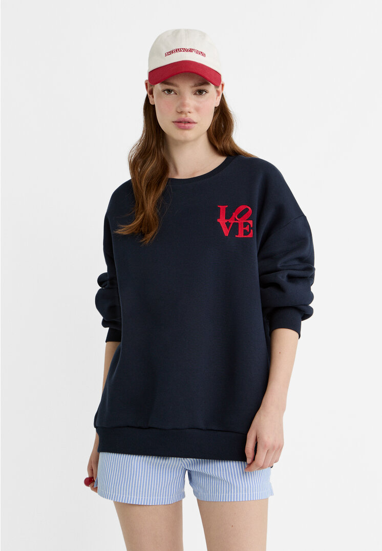 Stradivarius Love license sweatshirt  Navy blue S