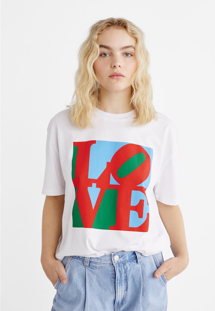 Stradivarius Shirt Love Weiß L