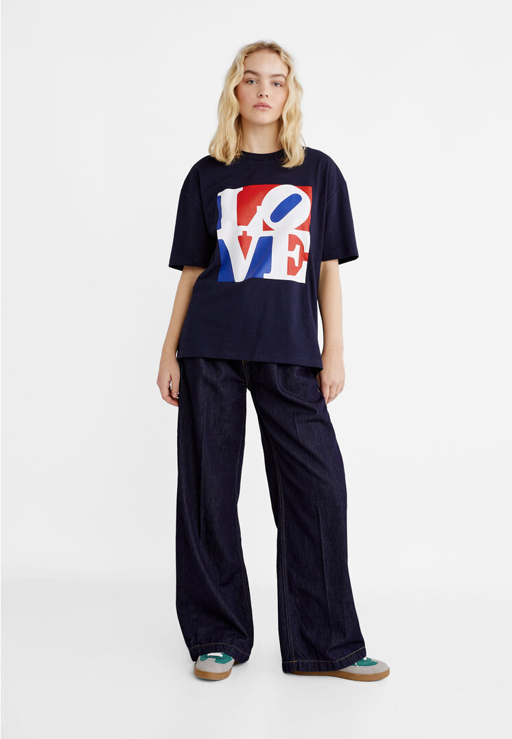 Stradivarius Love T-shirt  Navy blue L