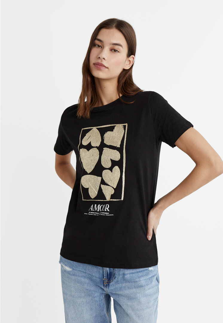 

Stradivarius Shirt mit Herzenprint Schwarz S