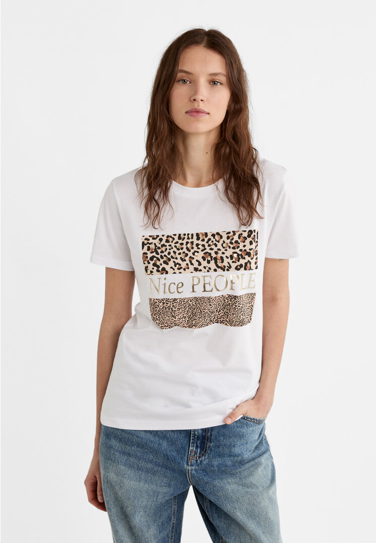 

Stradivarius Shirt mit Folien-Animalprint Weiß S
