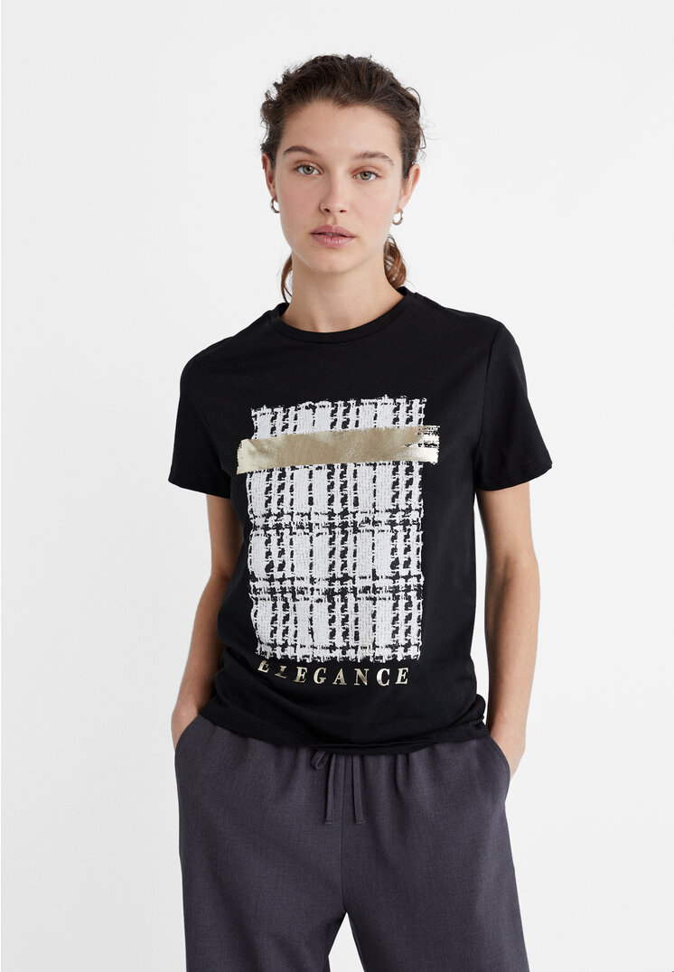 Printed T shirt with rhinestones Women s fashion Stradivarius