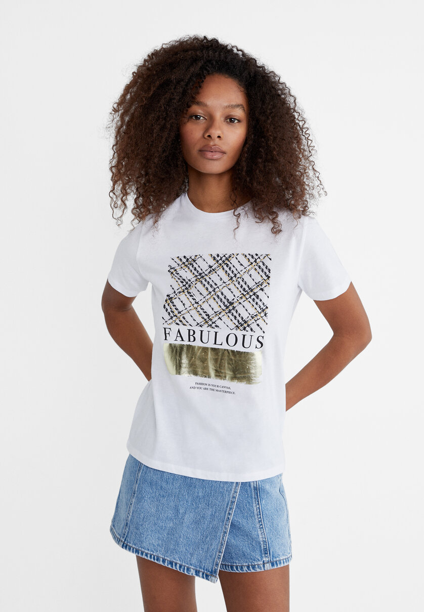 Camiseta estampado brillos